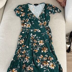 Floral Wrap Dress in Green